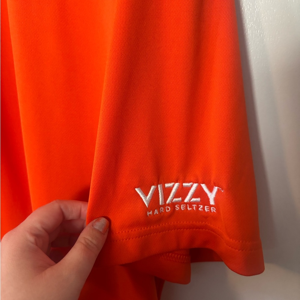 Adidas Men's Bright Red Orange Polo Shirt with Vizzy Logo - Picture 3 of 5